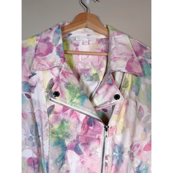 Addyson Parker Womens Floral Print Moto Jacket Zipper Front Collar Lapel Size 3X - Picture 2 of 5